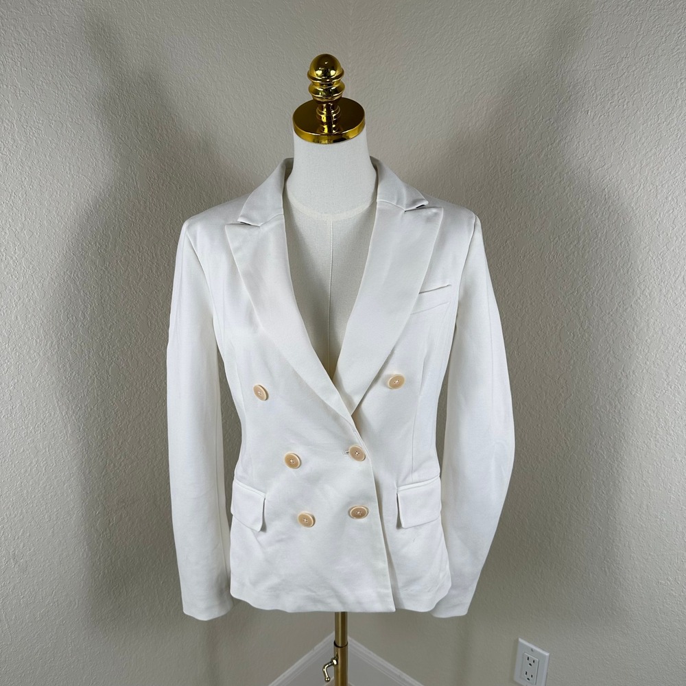 Polo Ralph Lauren Blazer Womens 10 White Double Breasted Preppy Nautical Office